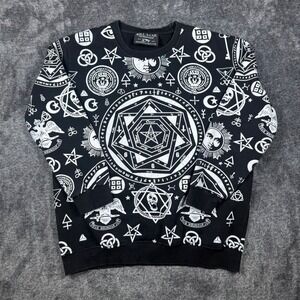 Killstar Occult All Over Print Sweatshirt Gothic Skull Pentagram Black Mens L